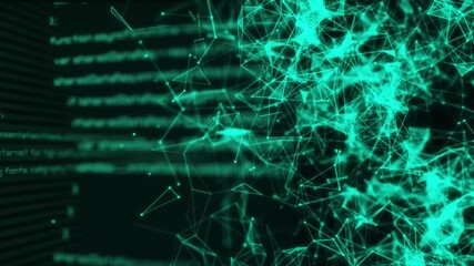 Abstract technological background with computer code and geometry, for business, technology, and science. 4K