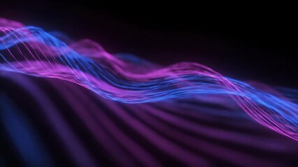 Wall Mural - Seamlessly looping video of vibrant pink and blue light streaks flowing in undulating waves, forming an abstract energetic current dynamic, broadcast, motion