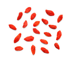 Wall Mural - Red dried goji berries on white background