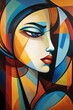 © hdesert - Abstract cubist portrait of woman with multi-colored geometric layers and angular design