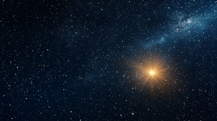Wall Mural - Starry sky with a bright yellow star in the middle. The star is surrounded by a blue and white swirl