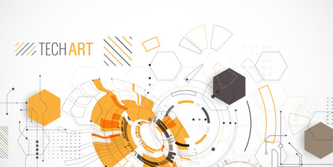 Wall Mural - Abstract background. Scientific and technological concept with the use of technical elements formed in the shape of a circle. Vector