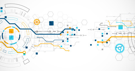 Wall Mural - Abstract background. Scientific and technological concept with the use of technical elements formed in the shape of a circle. Vector