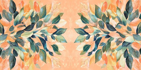 Wall Mural - Beautiful arrangement of leaves in various shades of green and orange