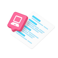 Coding icon with computer monitor symbol representing programming, development, software, technology, coding tools, app interface, digital workspace, web design. 3d icon realistic vector illustration