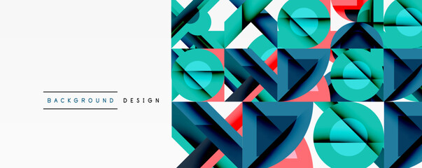 Wall Mural - Abstract geometric shapes create vibrant background. Blue, teal, pink hues dominate design. Clean lines, modern aesthetic.