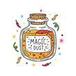 © Guillotine - Magic dust spice jar with handwritten label and colorful decorations