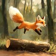 © Cloudyew - A charming cartoon fox leaps joyfully through a vibrant forest, showcasing its bright orange fur and playful spirit. Perfect for nature lovers and art enthusiasts.