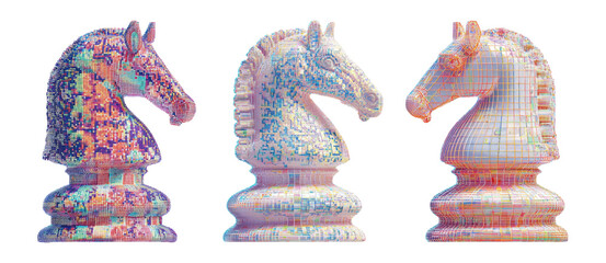 Colorful Chess Pieces in 3D Style with Isolated Transparent Background
