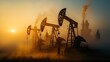 © santima - Oil pumps silhouetted against a hazy sunset.