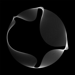 Wall Mural - Abstract circle round frame by light lines wavy flowing  white isolated on black background. Vector in concept modern, technology, science, music.