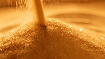 Wall Mural - Fine golden sand pours slowly, creating smooth, undulating desert-like structures transition, abstract, pours