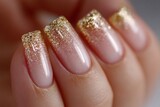 Elegant glitter ombre nail design showcasing a blend of gold and nude tones, perfect for special occasions or everyday elegance