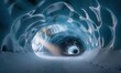 © musa - An icy, blue cave interior with a light beam leading toward the exit