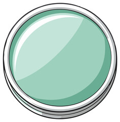 Glossy mint green round button illustration with a shiny reflective top and metallic rim