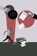 © deagreez - Image banner vertical art collage of happy employee girl guy stand office laser printer contract paper hand vacancy search