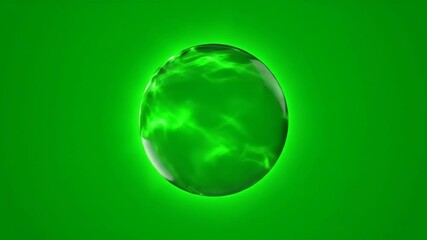 Wall Mural - Rhythmic slow motion pulsation of an abstract green energy sphere on a green screen network, power, cyber