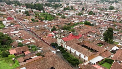 Wall Mural - DRONE: AERIAL VIEW OF A CHUCRCH IN DOWNTOWN PATZCUARO
