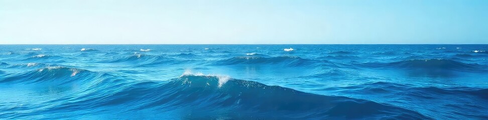 Wall Mural - Vast expanse of deep blue ocean water, waves gently rolling under a clear sky  Perfect for travel, nature, or environmental themes ,  oceanic,  globe,  landscape