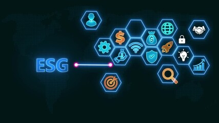 Glowing ESG Environmental Social Governance concept. Technology, Internet and network concept. neon glow