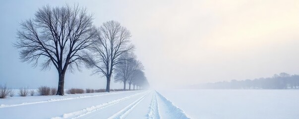 Wall Mural - stark winter landscape, leafless trees stretching towards a pale sky a sense of cold isolation perva