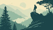 © Kovavic - Silhouette of a hiker on a mountaintop overlooking a valley vector illustration.