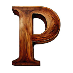 Wall Mural - Wooden letter P with natural grain texture and warm brown tones, carved from solid wood, showcasing rustic and vintage style with detailed wood patterns and cracks