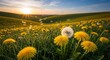 © md - Dandelion Field at Sunset Golden Hour Serenity