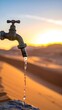 © Bersama - Dripping faucet against a golden sunset over desert dunes