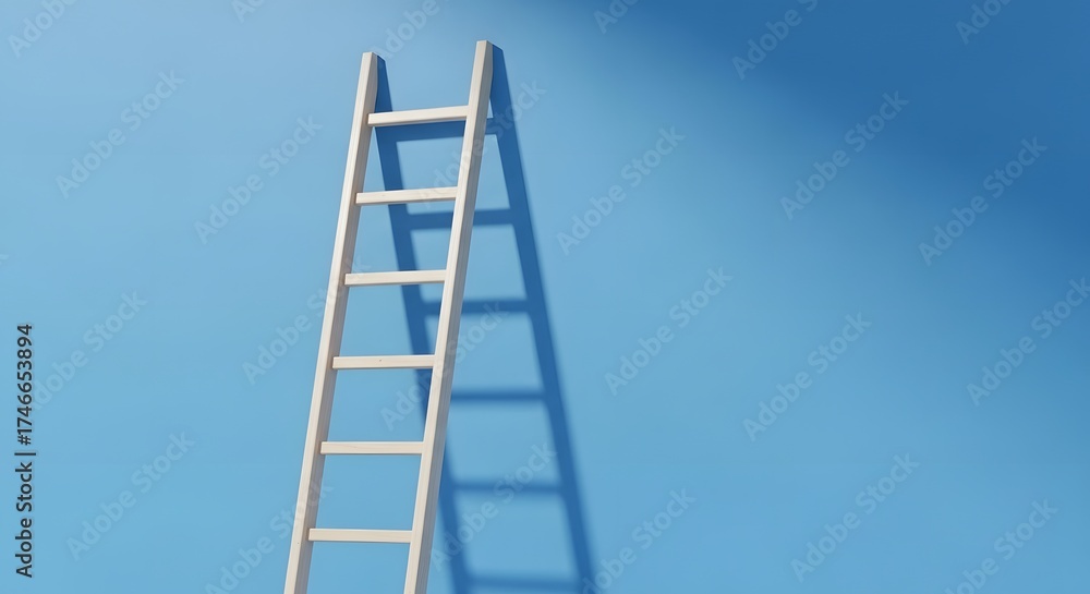 A wooden ladder casting a long shadow on a blue wall Stock Photo ...