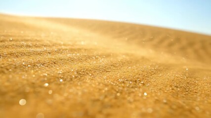 Wall Mural - Close-up slow-motion shot of wind subtly blowing fine sand across abstract desert dunes under a bright sky outdoor, tranquil, endless
