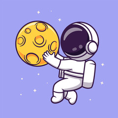 Wall Mural - Cute Astronaut Holding Moon In Space Cartoon