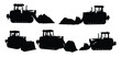 © Mam's Creations - 'Set of bulldozer silhouette vector illustrations with construction machinery pushing dirt piles, heavy equipment design for building, demolition, and excavation'