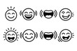 © peppastocker - Playful Laughter Icons. Laughter echo outline set. smiling face, laughing face, sound waves, open mouth, echo lines, playful eyes, cheerful burst, giggle motion.