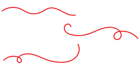 Red isolated vector thread icons on white background. Three different shapes thread on white page. Modern isolated curved thread on red colour. 