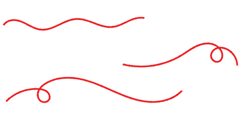 Red isolated vector thread icons on white background. Three different shapes thread on white page. Modern isolated curved thread on red colour. 