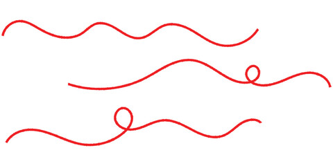 Red thread icon sets on white background. Isolated curved threads on white page. Isolated red curved thread on white background. EPS 10. 