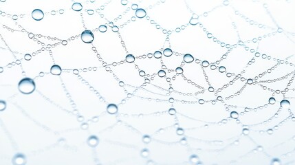 Delicate water droplets cling to a spider web glistening in the morning light on a serene autumn day