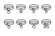 © Crank - Pet Collar Icons. Animal types outline set. dog collar, cat collar, puppy collar, kitten collar, large breed collar, small breed collar, exotic pet collar, custom tag collar.