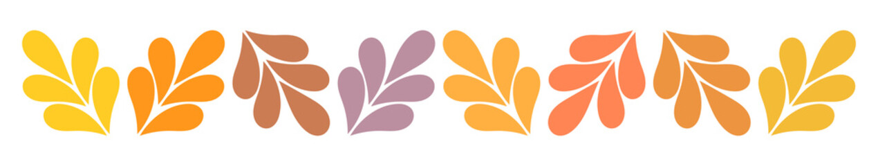 Wall Mural - Autumn leaves border decoration ornament. Fallen leaves simple design element divider. Png illustration.