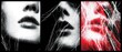 © Fernando - Abstract triptych of a womans face in halftone with red accents, conveying emotion and artistic expression Concept of mental health, inner turmoil, and digital art