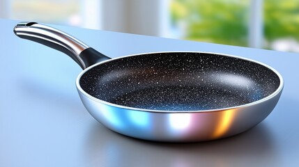 Modern Frying Pan with Non-Stick Surface on Kitchen Countertop