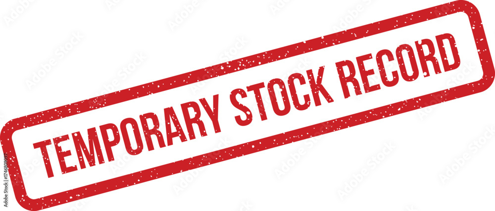 Grunge rubber stamp featuring Temporary Stock Record text inside a red ...