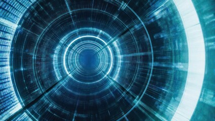 Wall Mural - Abstract Blue Neon Tunnel with Futuristic Sci-Fi Technology and Light Rays.