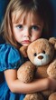 © BG_Illustrations - Emotional child with teddy bear looking lonely