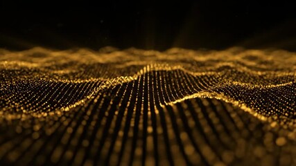 Wall Mural - Golden Digital Wave Background - Abstract background with golden digital wave and a dark background. The video showcases a landscape made of shimmering golden dots forming a waveform pattern.