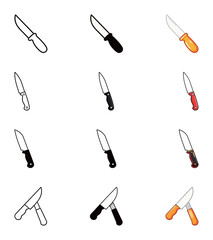 Wall Mural - Knife Icon Set - Outline, Solid, and Colorful Vector Symbol of Cutting, Cooking, and Survival