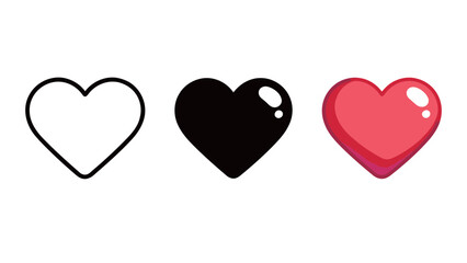 Wall Mural - Heart Love Like Icon Set - Outline, Solid, and Colorful Vector Symbol of Affection, Social Media, and Health