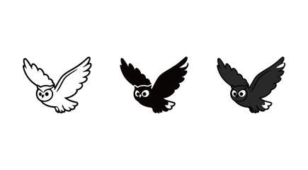Wall Mural - Flying Owl Icon Set - Outline, Solid, and Colorful Vector Symbol of Bird, Freedom, and Night Wildlife