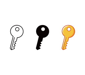 Wall Mural - Key Icon Set - Outline, Solid, and Colorful Vector Symbol of Access, Security, and Solution